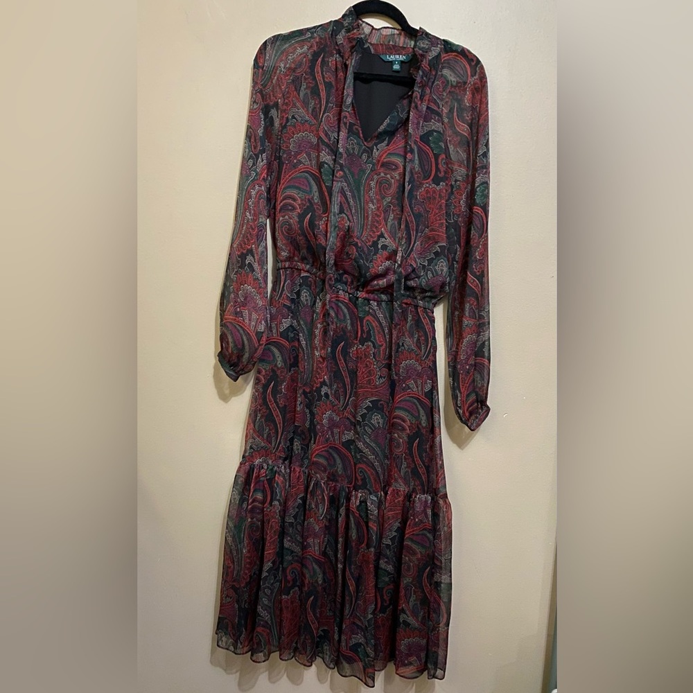 Ralph Lauren Tiered Paisley Print Dress